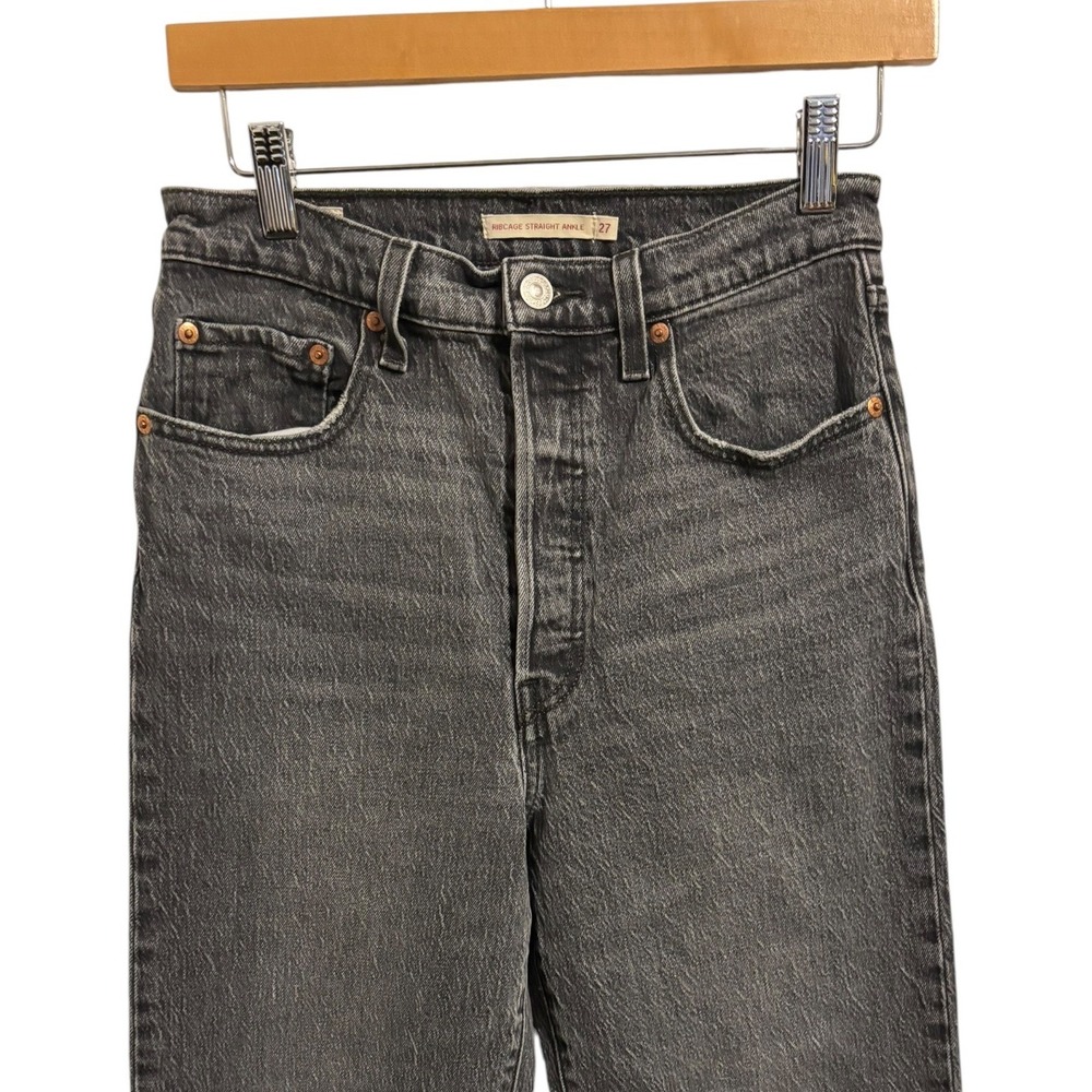 Levi's Ribcage Straight Ankle Jeans Black High Rise Button Fly Festival Boho 27 - Picture 12 of 15